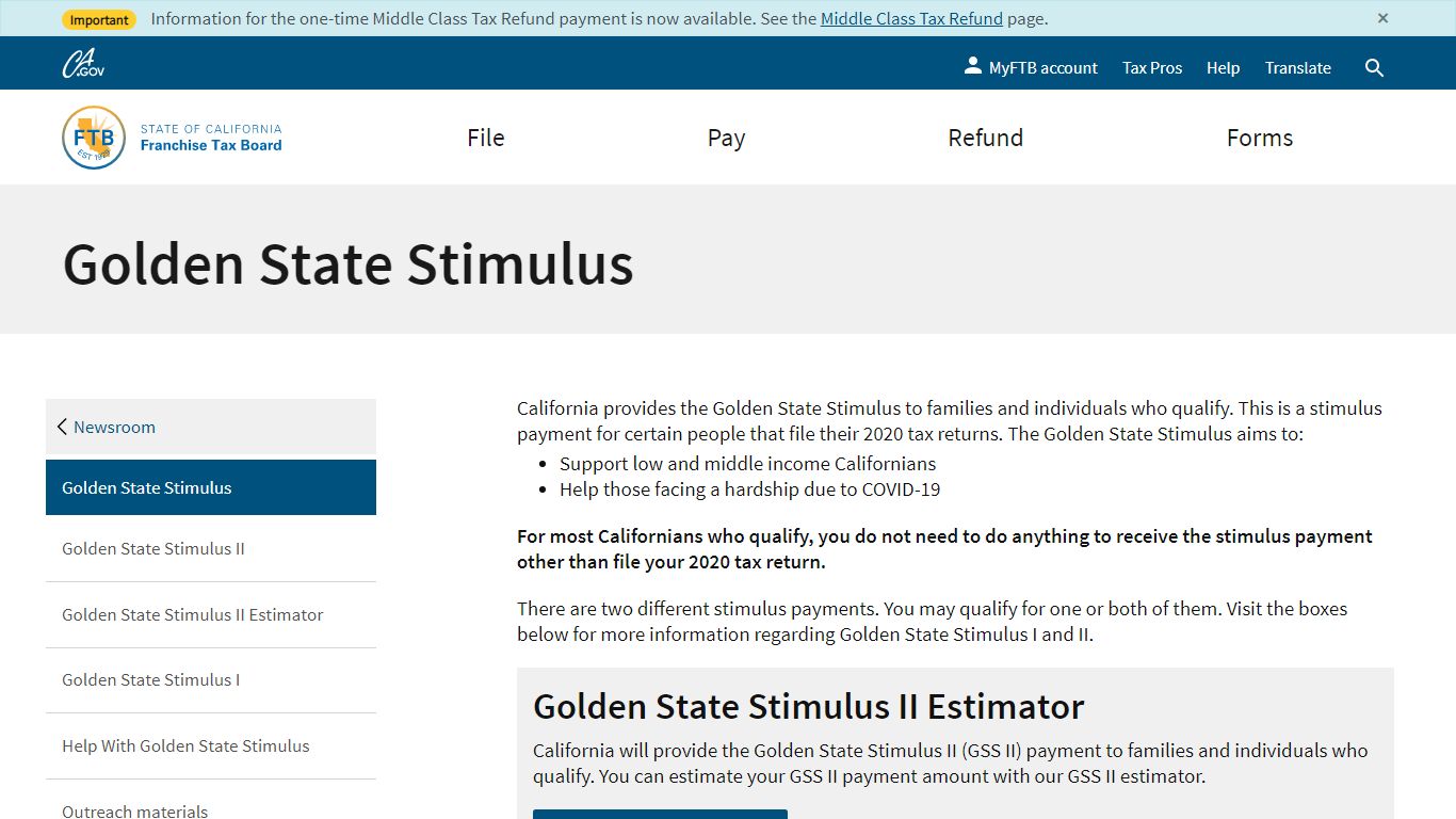 Golden State Stimulus | FTB.ca.gov - California