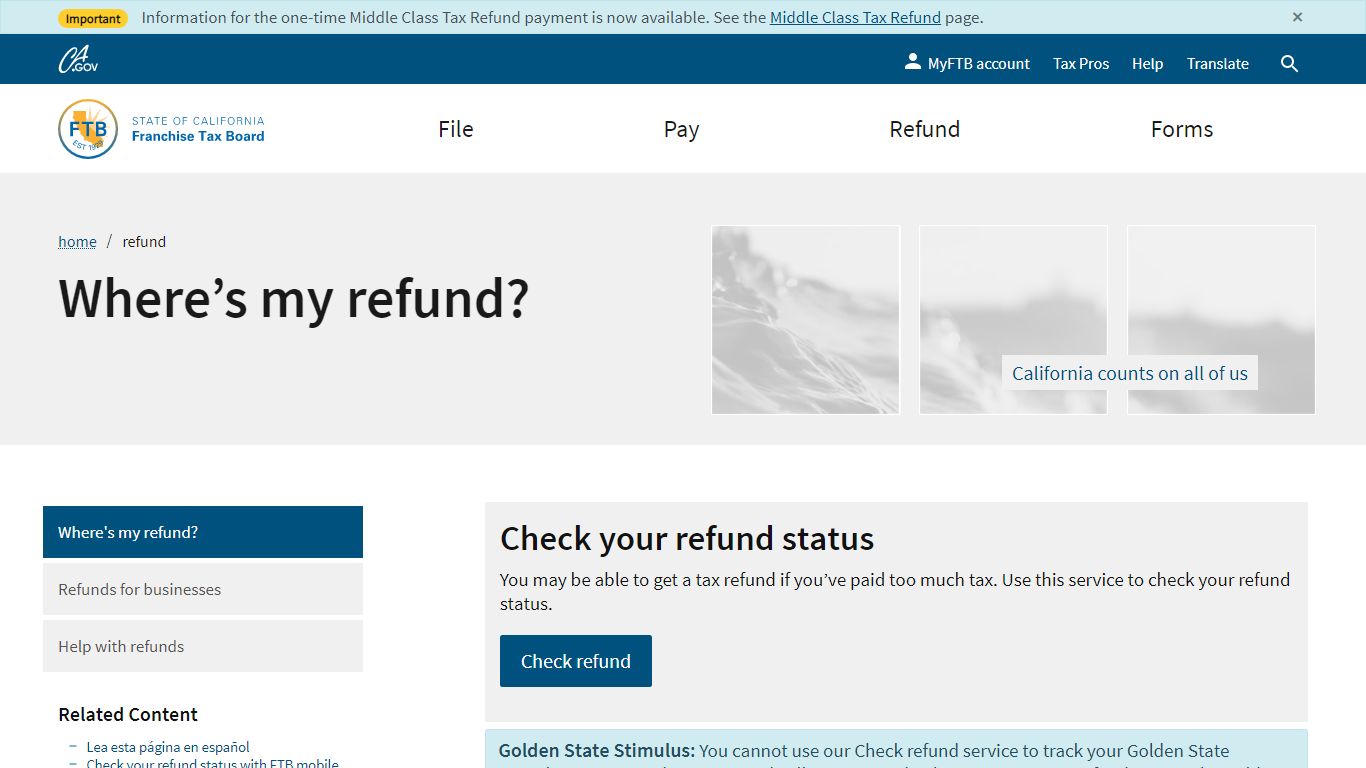 Where's My Refund? | FTB.ca.gov - California